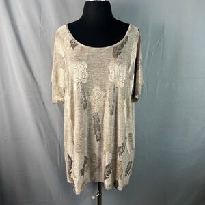 Lavish Premium T Shirt Womens 3XL Beige Floral Stretch Short Sleeve Scoop Neck